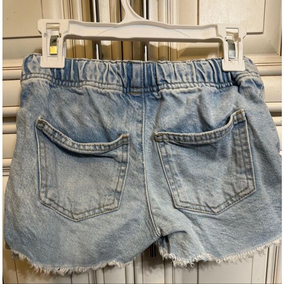Zara Girls Elastic Waist Drawstring Frayed Denim Cut Off Short Wash Blue Size 8 - Picture 4 of 5